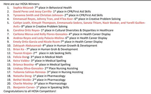HOSA RLC Winners
